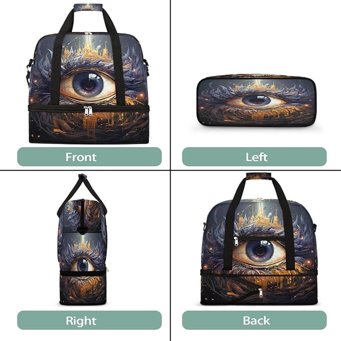 Purple Gold Devil Eye Large Weekender Bag with Shoe Compartment Travel Duffel Bags for Women Carry On Hospital Overnight Bag Foldable Personal Item Travel Bags Tote Gym Sports Airplanes