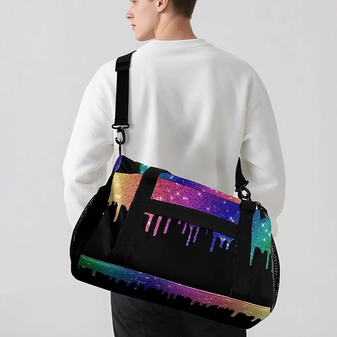 Personalized Sports Duffle Bags for Training, Colorful Bling Sequin Print Travel Bags with Adjustable Shoulder Strap, Custom Name Birthday Holiday Gift