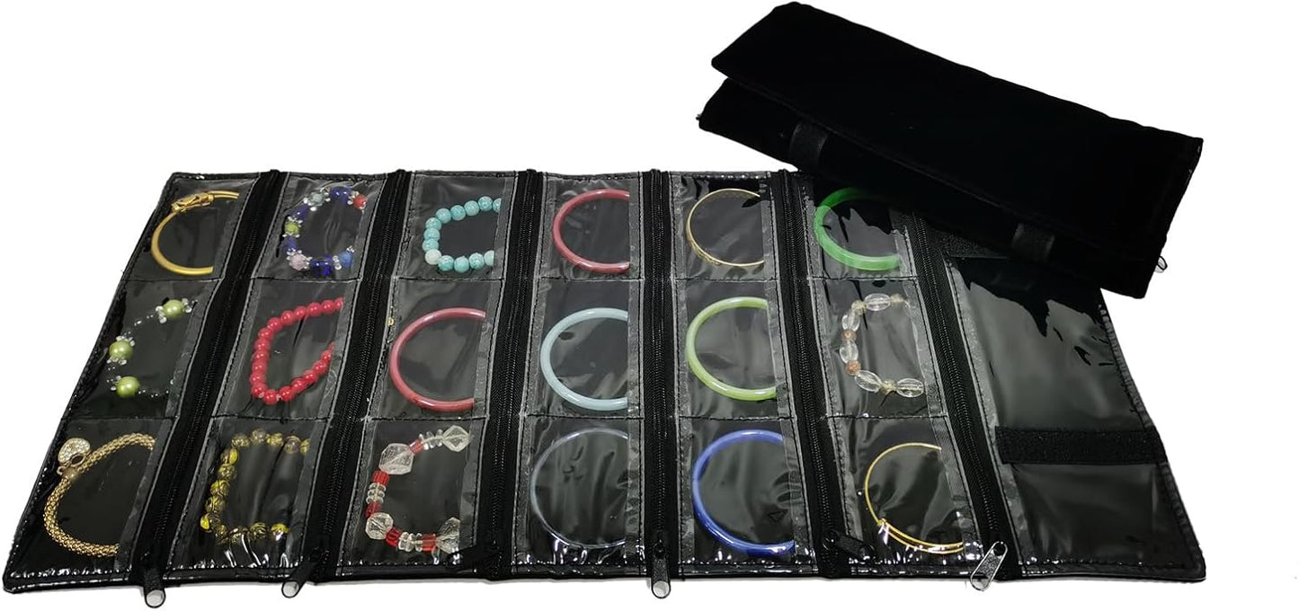 Travel Jewelry Roll Bag Portable Organizer Pouch With Grids&PVC Cover Storage Bags for Necklace, Bracelet, Bracelet,Ring, Badge, Pendant