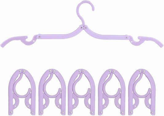 6PCS Portable Folding Clothes Hangers Clothes Drying Rack for Travel (Purple)