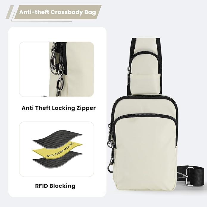 Sling Bag, Crossbody Bag with Zipper Lock, RFID & Water Resistant for Women and Men Small Chest Bag for Travel Casual