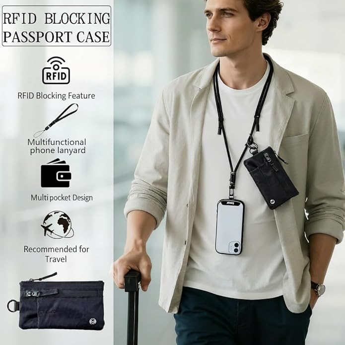 RFID Blocking Passport Holder Travel Neck Wallet