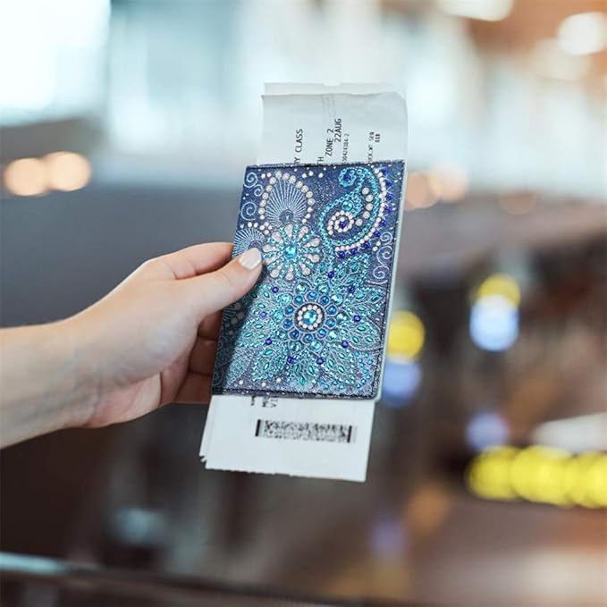 2 Pieces Diamond Painting Leather Passport Holder, DIY Special Shaped Crystal Painting Travel Passport Protective Cover for Boarding Pass, ID Card, Driver's License-20X14CM (AA085-AA220)