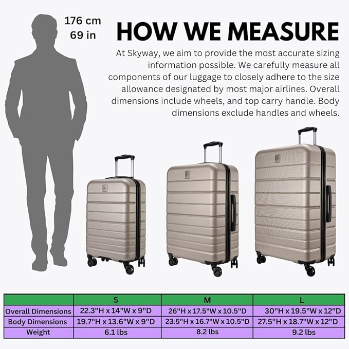 Skyway Epic 2.0 Hardside Lightweight and Durable ABS Shell Luggage, Spacious with 8-Wheel Spinners, Comfort Grip with Telescoping Handle, Men and Women, Bone, 2-Piece Set (20,24)