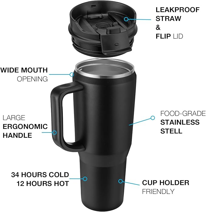 50 oz Tumbler with Handle, Insulated Tumblers with Lid and Straw, Large Metal Sports Water Bottle Jug, Thermal Stainless Steel Travel Coffee Mug Cup, Dark Rainbow