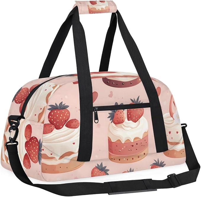 Cream Strawberry Cake Kids-Duffel-Bags Gymnastics Dance Bag Carry-On Overnight Travel Gym Lightweight Dance Sports Bags For Girls Boys Kids，