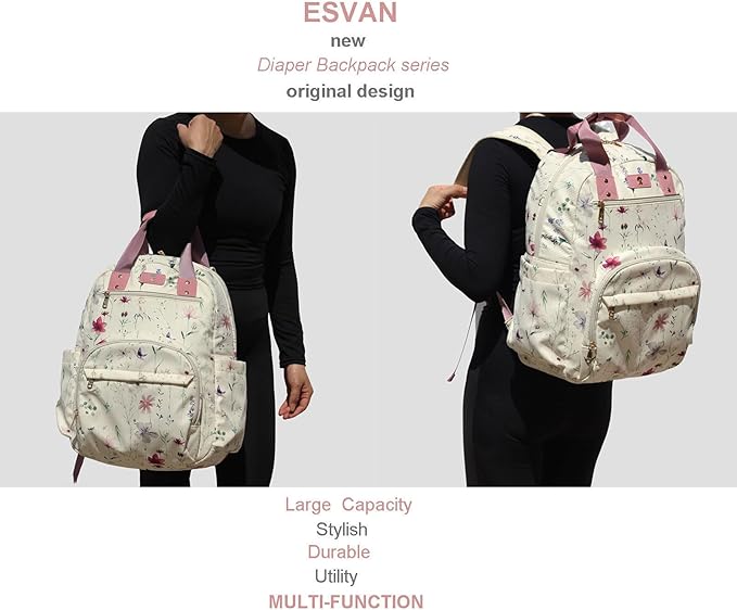 Diaper Bag Backpack, Large Capacity Multifunction Baby Essentials Fashion Travel Pack Linen Canvas office Laptop Bag (Corduroy Purple Flower)