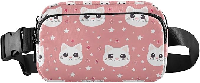 Kawaii White Cat Fanny Pack for Women Men Water Resistant Fashion Waist Packs with Adjustable Strap Belt Bag for Travel Workout Jogging Hiking 21219519