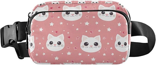 Kawaii White Cat Fanny Pack for Women Men Water Resistant Fashion Waist Packs with Adjustable Strap Belt Bag for Travel Workout Jogging Hiking 21219519