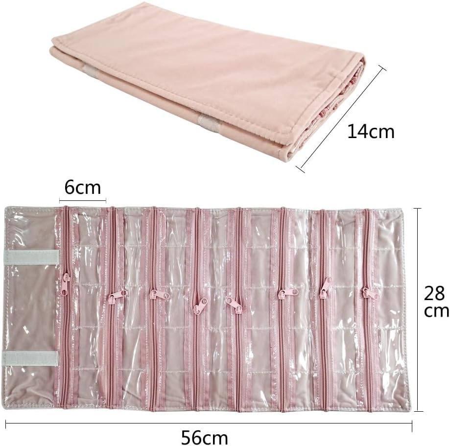 Travel Jewelry Roll Bag Portable Organizer Pouch With Grids&PVC Cover Storage Bags for Necklace, Bracelet, Bracelet,Ring, Badge, Pendant