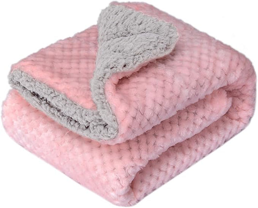 Fuzzy Sherpa Reversible Blanket for Baby, Soft Warm Cozy Coral Fleece Toddler, Infant or Newborn Reversible Blanket for Crib, Stroller, Travel, 40”×60”, Baby Pink