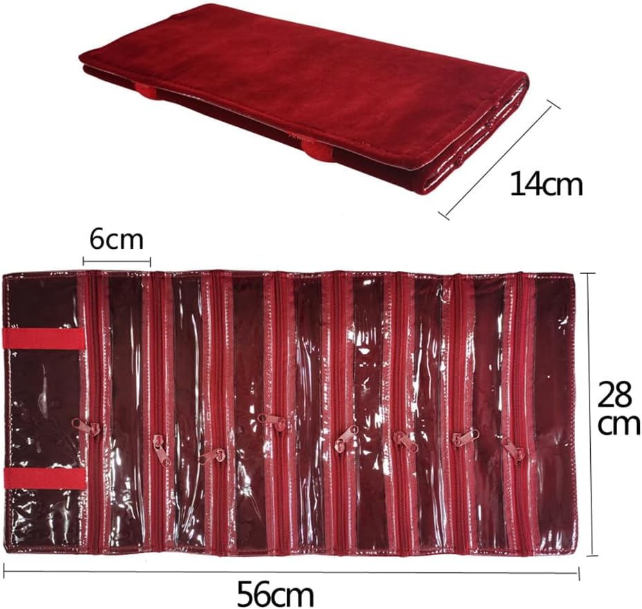 Travel Jewelry Roll Bag Portable Organizer Pouch With Grids&PVC Cover Storage Bags for Necklace, Bracelet, Bracelet,Ring, Badge, Pendant