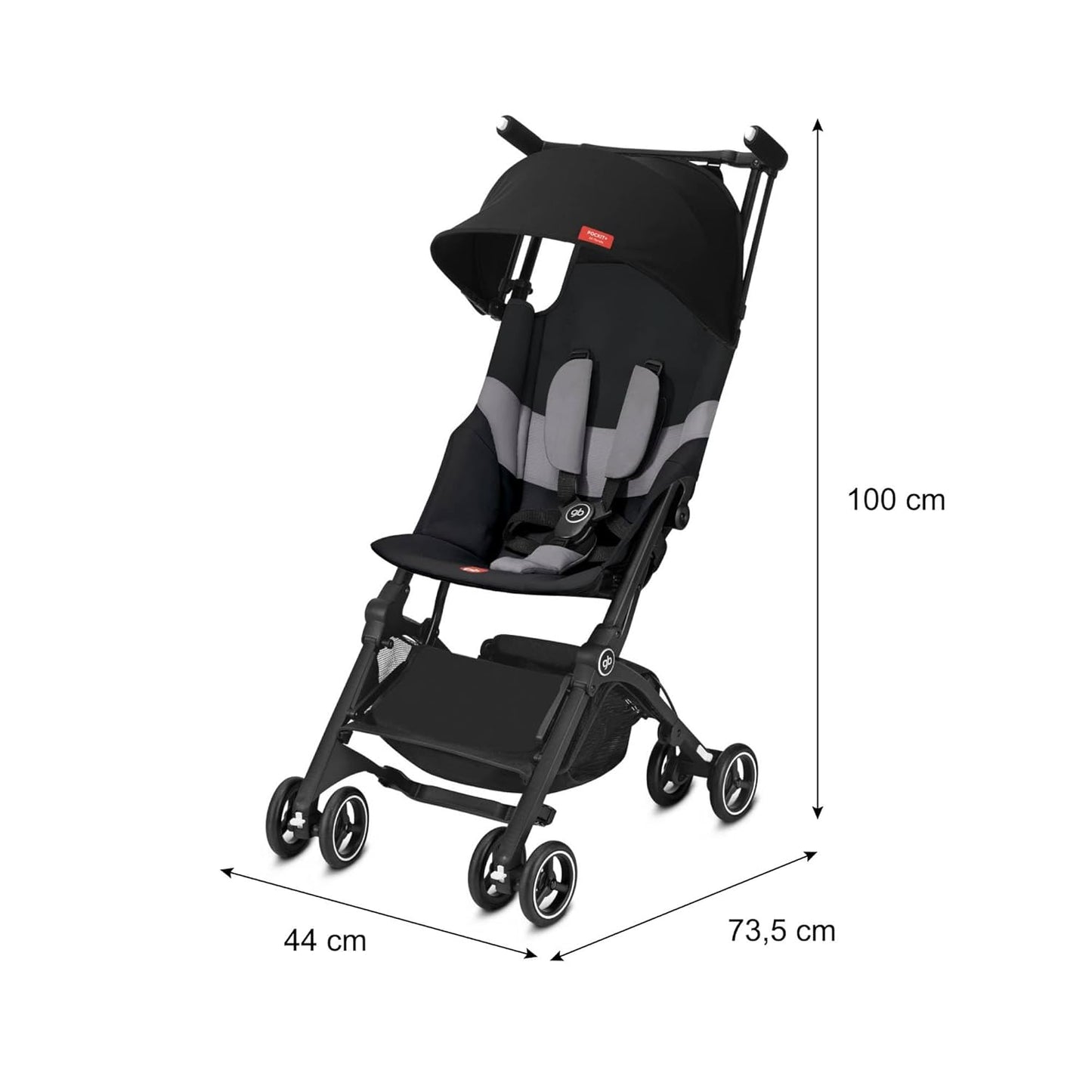 gb Pockit+ All-Terrain, Ultra Compact Lightweight Travel Stroller with Canopy and Reclining Seat in Velvet Black