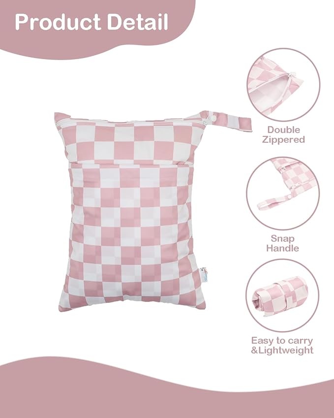 Wet Dry Bag Reusable Waterproof Swimming Bag Travel Beach Pool Yoga Gym Bag for Baby Cloth Diaper Swimsuits Wet Clothes Two Zipper Pockets 3 Pack 3L15