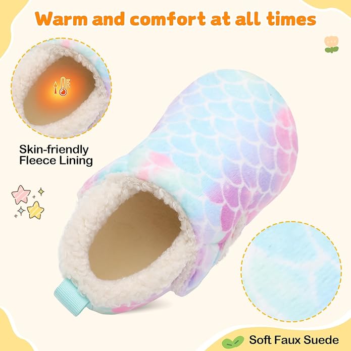 JOINFREE Toddler Slippers Boys Girls Adjustable House Shoes Barefoot Sock Shoes with Rubber Sole Baby Comfort Warm Indoor Outdoor Walking Shoe