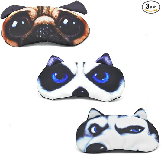HYCLES Sleep Mask for Kids Sleeping Eye Cover Cute Cartoon Animal Funny 3 Pcs Blindfold Eyeshade for Men Women Plane Travel Game Nap Night Sleeping