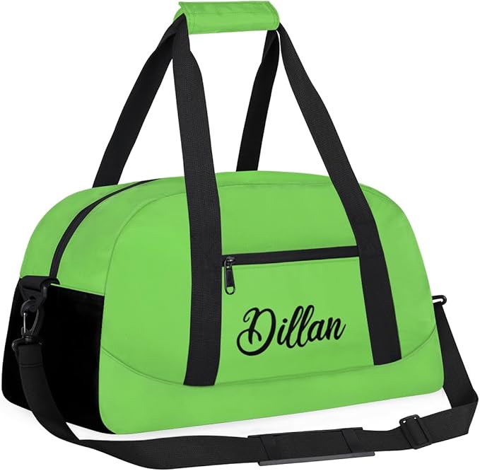 Custom Name Gym Duffel for Kids,Personalized Sports Bag Lightweight Gym Bags for Boys & Girls,Fitness Travel Weekender for Travel, and Workout Grass Green