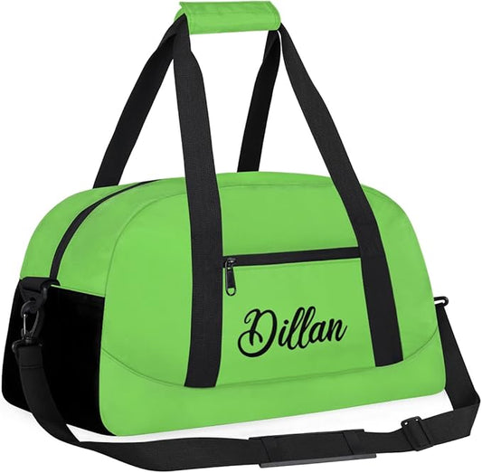 Custom Name Gym Duffel for Kids,Personalized Sports Bag Lightweight Gym Bags for Boys & Girls,Fitness Travel Weekender for Travel, and Workout Grass Green