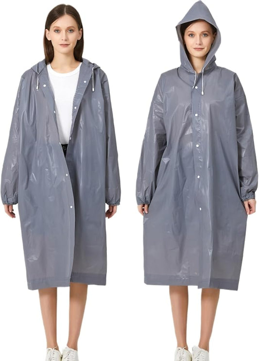 Eva Rain Ponchos for Adults, 2 Pack Reusable Raincoat for Women and Men, Lightweight Rainwear Rain Jackets with Hood