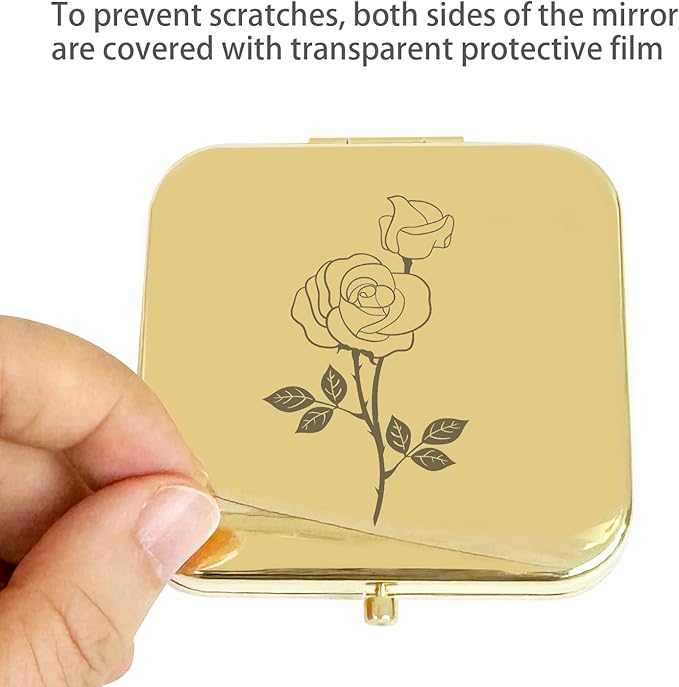 Small Compact Mirror, Gold Square 2.8”×2.8” Metal Frame Double Sided 1X/2X Mirror for Purse Can be Used as Gifts for Women Mothers Wife(Gd02)
