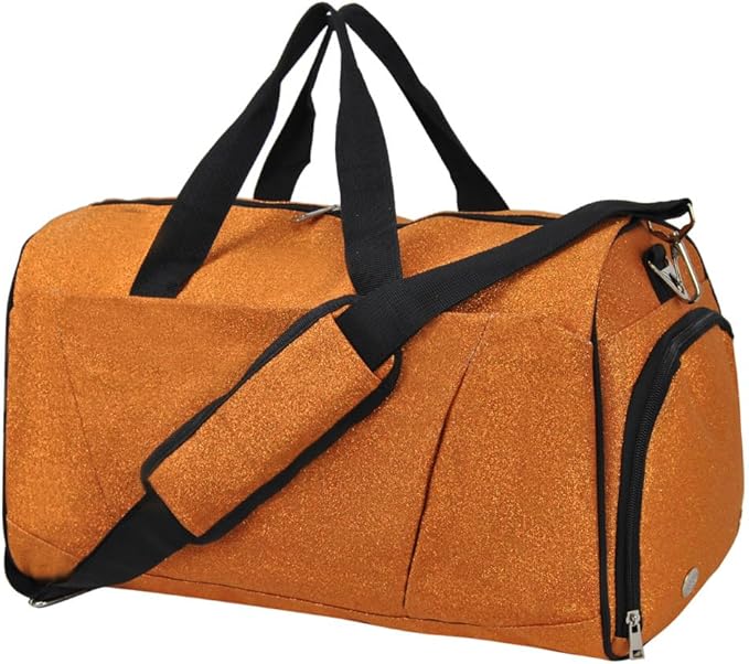 NGIL Glitter Cheers Sports Gym Duffel with Shoe Compartment and Small Carry on Travel Tote Bags for Women, Gym bag, Overnight bags for Women, Cheer Bag (Glitter-Orange)
