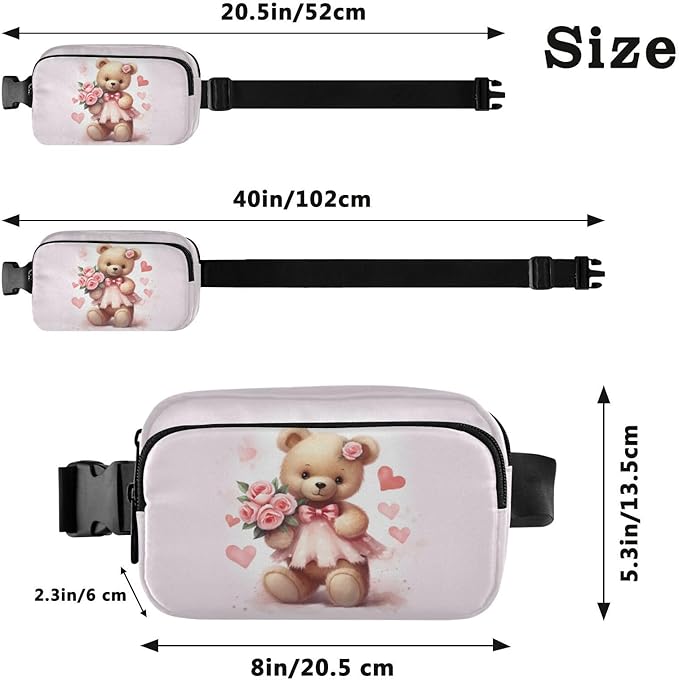 Valentines Teddy Bear Fanny Pack for Women Men Water Resistant Fashion Waist Packs with Adjustable Strap Belt Bag for Travel Workout Jogging Hiking 21217976
