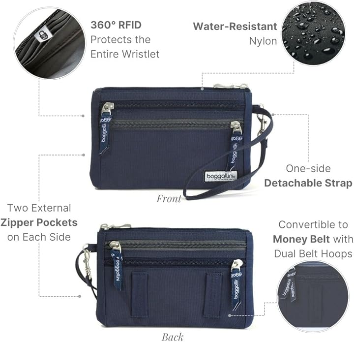 Baggallini Anti-theft RFID Currency Organizer 8"x4.25" Travel Accessory Passport Holder Money Belt Wallet w/Card Slots