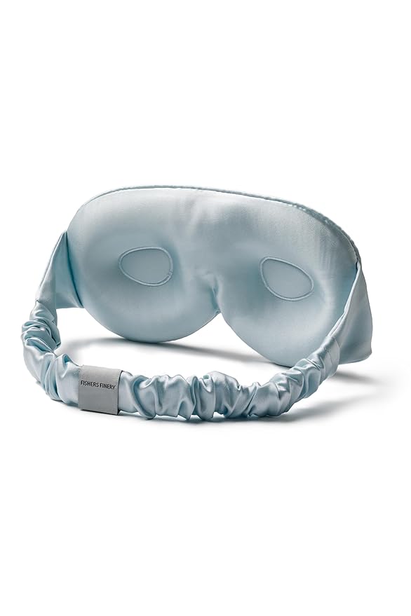 Fishers Finery 25 Momme 100% Organic Mulberry Silk 3D Sleep Eye Mask - Lash Extension Friendly, Zero Eye Pressure Blackout Blindfold (Misty Blue)