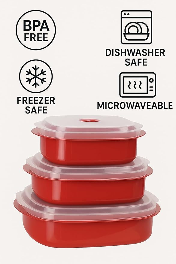 Reston Lloyd Calypso Basics Microwave Cookware, Steamer and Storage Set, Magenta, Multiple Sizes, 6-Piece