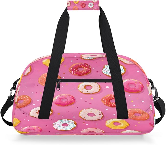 Travel Duffle Bag, Pink Donut Waterproof Weekender Overnight Bags for Women Men Lightweight Carry on Duffle Gym Bag for Travel, Sports, Fitness, Workout