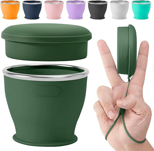 Collapsible Travel Cup, BPA-Free Reusable Water Cup, Lightweight Drinking Cups with Lids and Carrying Strap, Dishwasher Safe Silicone Cups for Camping, Travel, Airports, Hotel (6.7oz, Green)