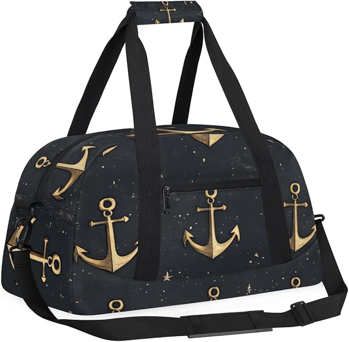 Golden Anchor Gym Travel Duffle Bag for Women & Men with Front Zipper Pocket for Sports, Overnight, Weekender, Carry On,Workout & Dance Bag,Black Ocean Anchor,18.9 * 8.7 * 10.6 in