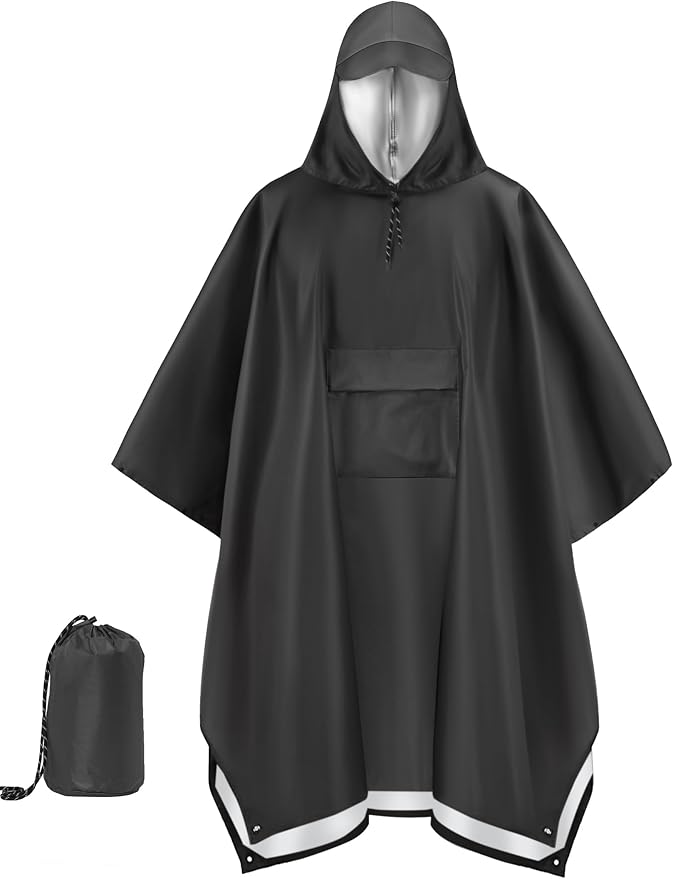 COOFANDY Rain Poncho for Adults with Hood Pockets Reusable Waterproof Packable Rain Coat Jacket Travel Hiking Emergency