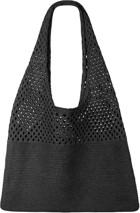 Beach Tote Bag for Women, Crochet Boho Aesthetic Mesh Shoulder Summer Vacation