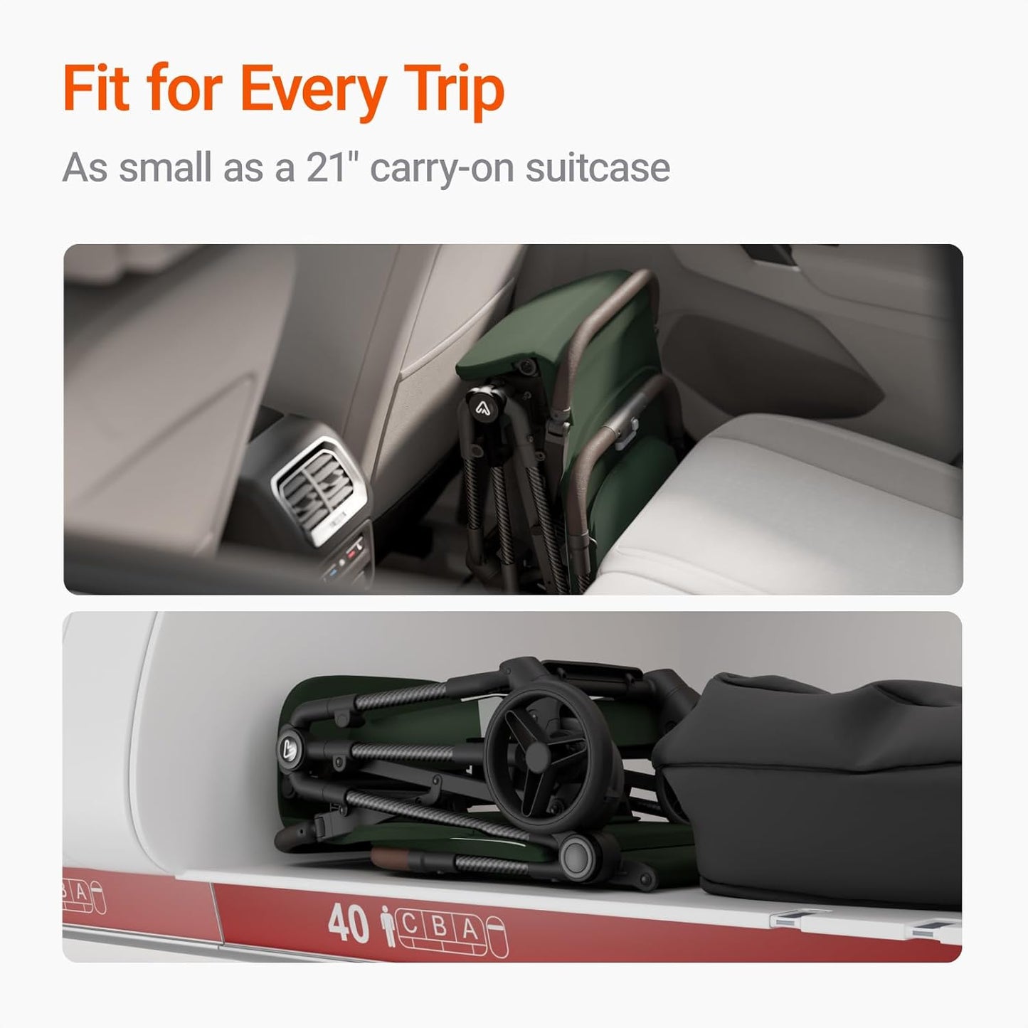 Lightweight Baby Travel Stroller with Carbon Fiber Frame, Compact & Airplane-Friendly, One-Handed Folding Design, 11.6 lbs, Perfect for Toddlers, Organizer & Cushion Included, Green