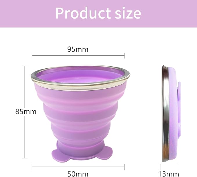 Collapsible Cups-Silicone Foldable Cup-Expandable Folding DrinkingCup Reusable Portable Mugs-Cup For Travel, Camping, Hiking, Beach, Holiday Vacation, Outdoor Sports (PurpleGrey)