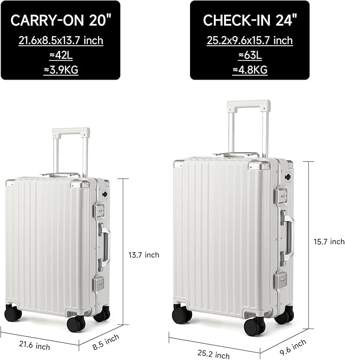 MYER Hard Case 24 Inch Checked Luggage with Spinner Wheels,Aluminum Luggage with 100% 3-Layer PC,Hard Shell Suitcases with Wheels,Cup Holder and USB Port (Milky White, 24 inch)