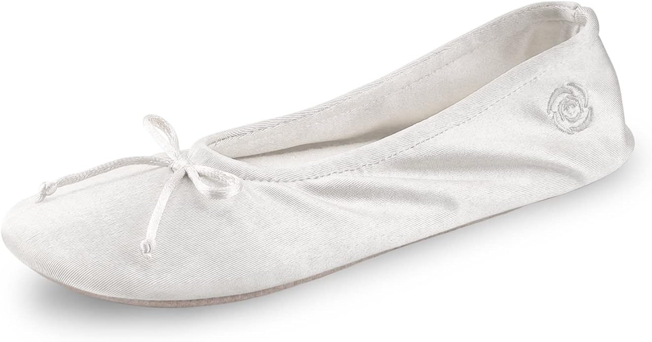 BCTEX COLL Women's Ballerina House Slippers with Bow, Ladies Satin Bedroom Slipper with Suede Sole Indoor