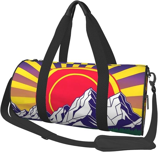 Small Gym Bag for Women, Sport Duffel Gym Tote Bags Ancient Colorado Mountain Flag Purple for Yoga, Workout, Dance, Swim