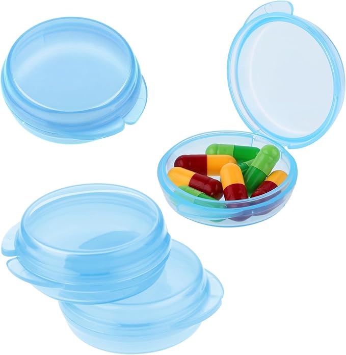 4 Pcs Mini Pill Organizer Small Pill Box Cute Portable Pill Case for Pocket Purse Travel Storage Containers Earplug Case Medicine Dispenser Vitamin Holder (4 Blue)