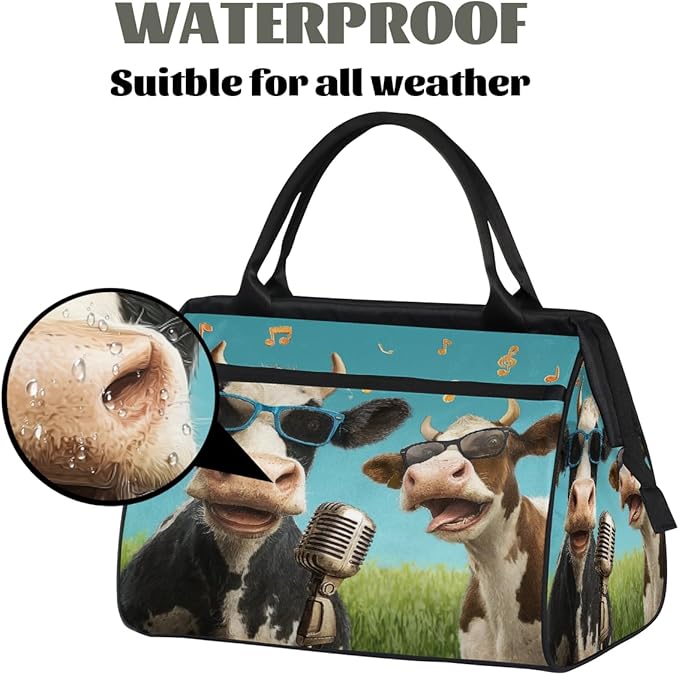 Overnight Weekender Bags for Women Men, Two Music Cows Art Waterproof Travel Carry On Duffel Bag, Lightweight Sports Gym Bag for Fitness, Workout, Travel