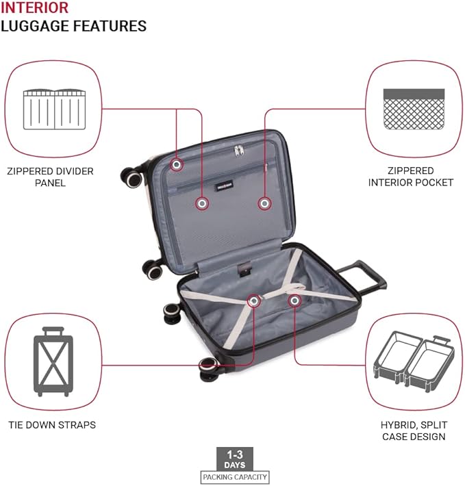 SwissGear Duet Expandable Luggage Set, 3-Piece Hardside Luggage Set with Spinner Wheels