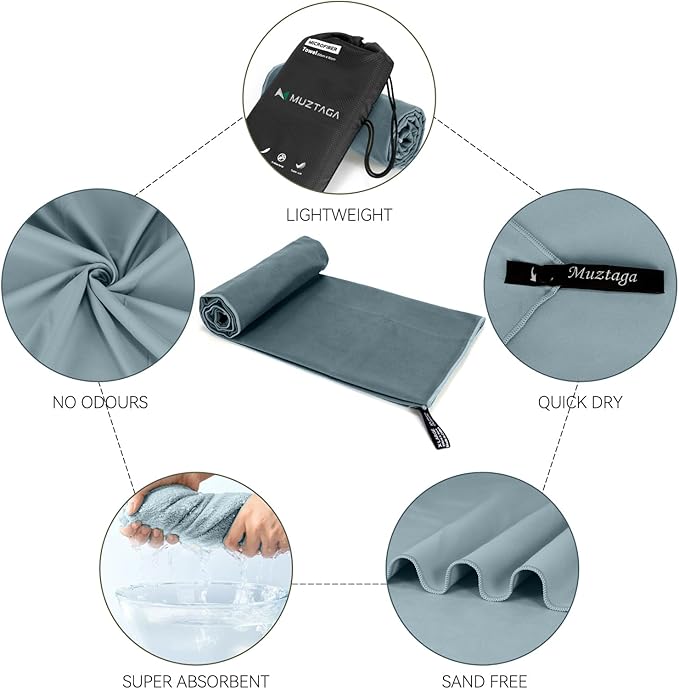 Microfiber Towel Large for Beach, Travel, Swimming, Bath, Pool–Quick Dry, Ultra Compact, Sand Free, Lightweight & Super Absorbent(Gray,63x35 in)