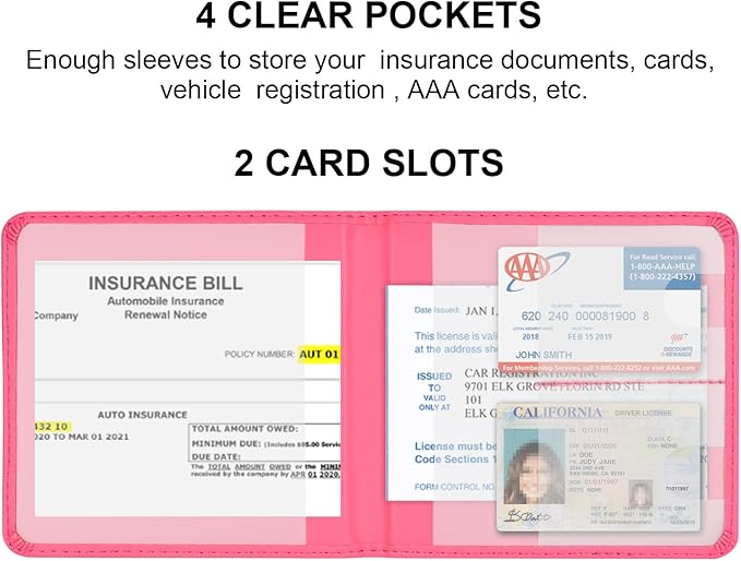 Cacturism Car Registration and Insurance Holder, Vehicle Glove Box Car Organizer Men Women Wallet Accessories Case for Cards, Essential Document, Driver License, Hot Pink