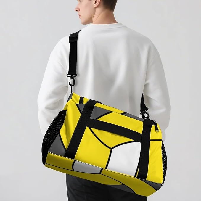 Custom Volleyball Yellow Duffel Bag with Name Personalized Travel Bags Sport Gym Bag Carry On Weekender Bags for Men Women