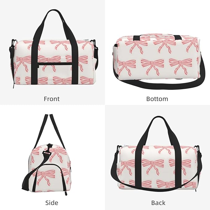 Pink And Red Striped Bows Women'S Gym Duffle Bag With Shoes Compartment, Ideal For Travel, Gym, Sports, Duffel, Weekender