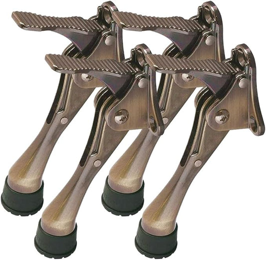 One Touch Kickdown Door Stopper, Door Holder, Heavy Duty Door Stops, Bottom of Door, Height-Adjustable Rubber Tips by HASHI (Antique Bronze, 4 inch x 4pack)
