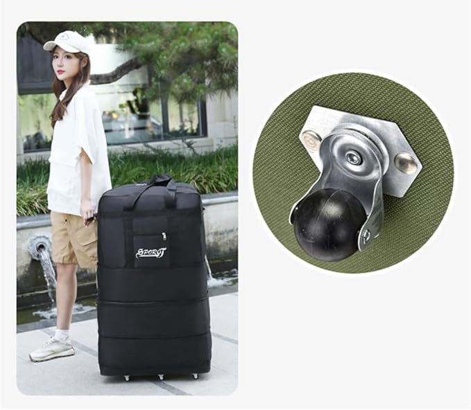 Expandable Extra Large Travel Oxford Duffel Bag with Wheels Waterproof Lightweight Traveling Foldable Suitcase (Brown, L - 6 wheels)