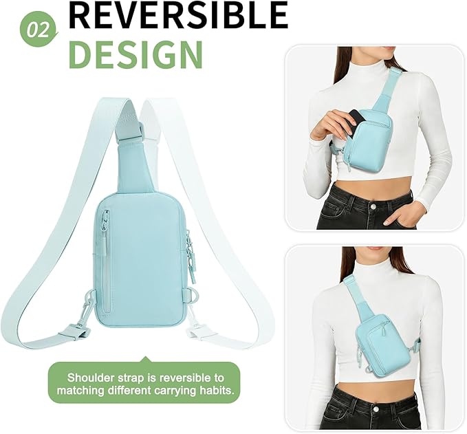 Mini Sling Bag for Men Women, Small Travel Fanny Packs Crossbody Anti Theft Reversible Nylon Chest Bag for Running Hiking (Blue)