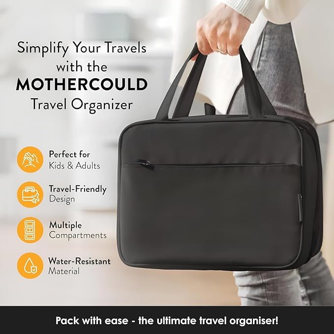 Travel Toiletry Bag for Men & Women, Large Capacity Makeup Organizer & Cosmetic Bag, Water-Resistant Portable Essentials Case with Metal Hook & Carry Handle - Perfect for Travel Use (Black, Small)